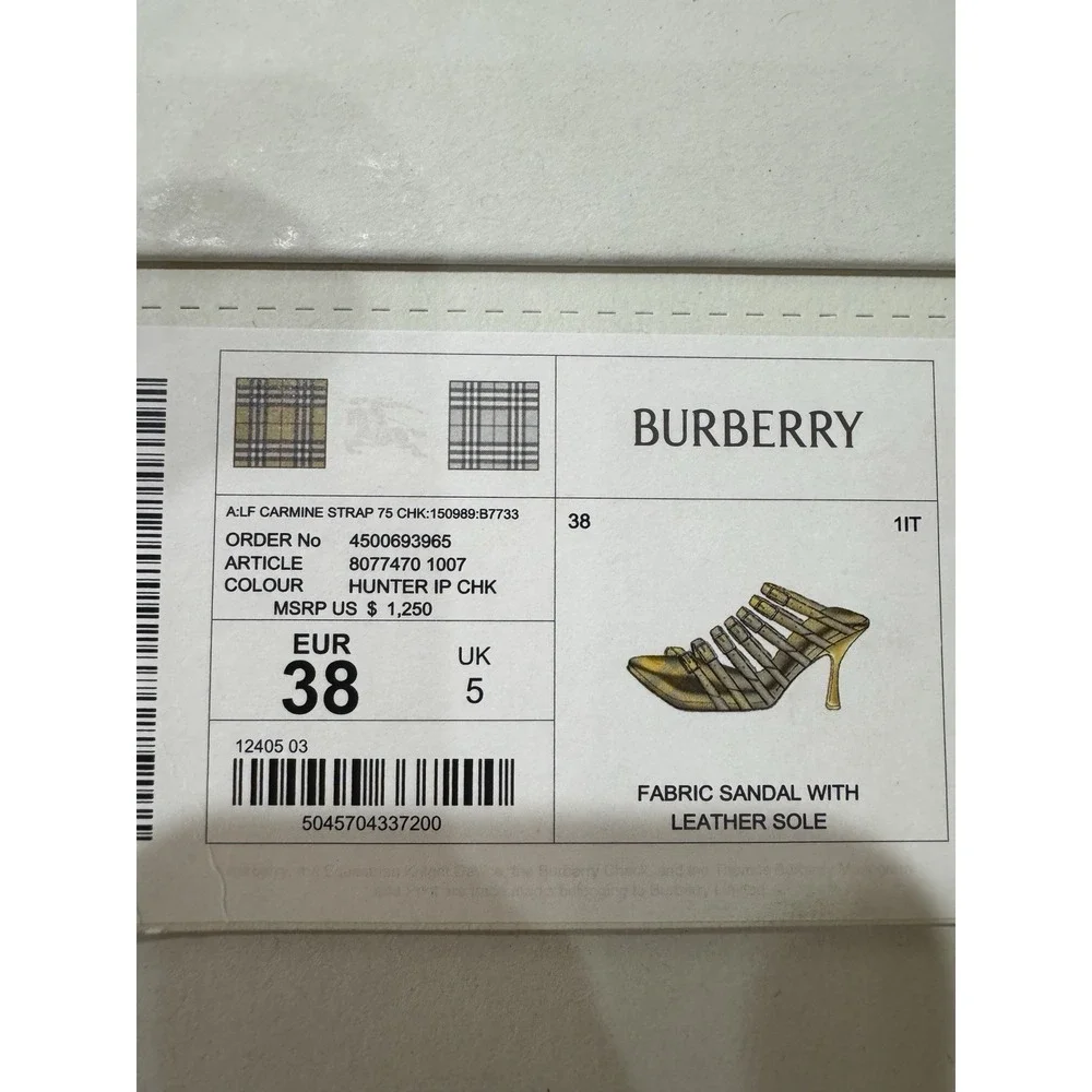 Authentic Burberry Women Yellow Beige CARMINE STRAP Check Stiletto Sandals